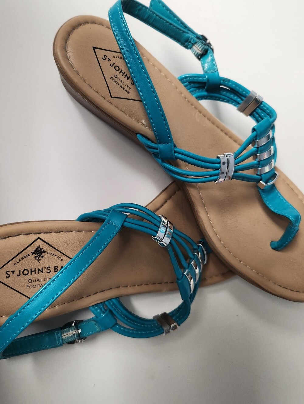 St. John's Bay Teal Strappy Women's Sandals with Silver Accents